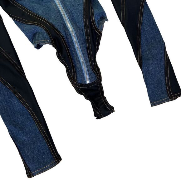Mugler Corset Bodysuit in Medium Blue & Black - Picture 5 of 11